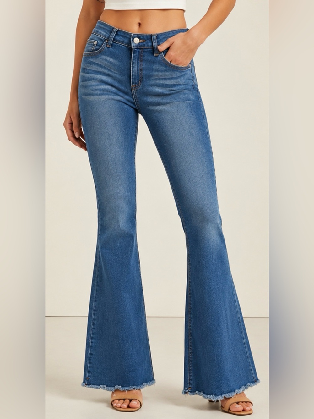 Red Bottoms Women’s Flare Jeans Size 9/29 Blue High Rise Raw Hem.
